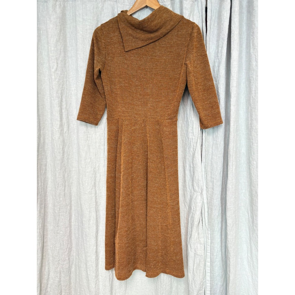 Signature by Robbie Bee Womens Rust Ribbed Cowl Neck Fit & Flare Midi Dress M - Picture 3 of 7